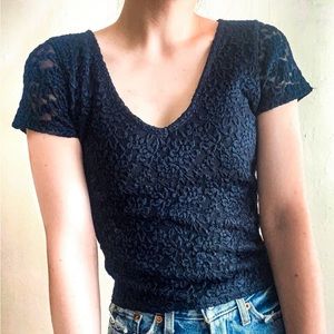 NWOT Abercrombie Navy Blue V-Neck Lace Top Size XS